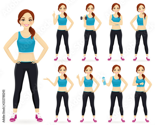 Sport fitness woman in sportswear set isolated vector illustration