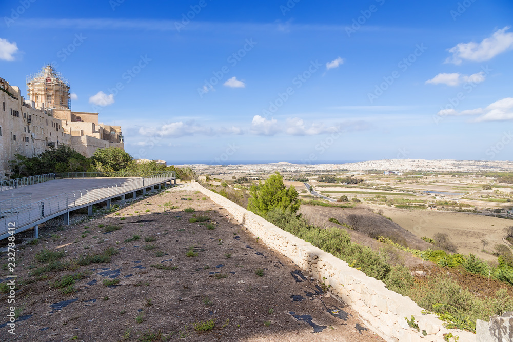 Mdina, Malta. The fortress wall and the surroundings of the city