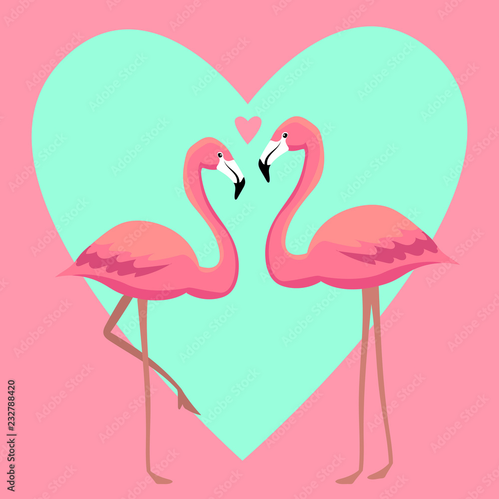 Fototapeta premium Flamingos in love vector illustration