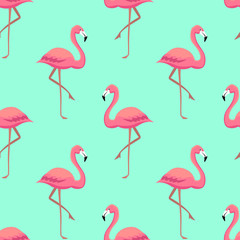 Sierkussen Turquoise patronen Roze flamingos naadloos patroon  © elentina