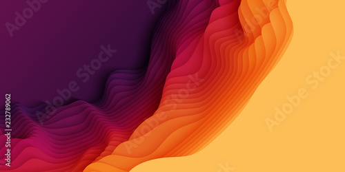 Vector 3D abstract background with paper cut shapes. Colorful carving art. Paper craft landscape with gradient fade colors. Minimalistic design layout for business presentations, flyers, posters.