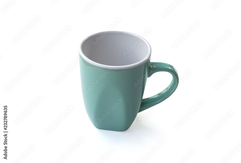 Green coffee cup with simple design isolated on white background Green coffee cup with simple design isolated on white background