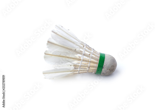 Dirty shuttlecock for badminton isolated on white background