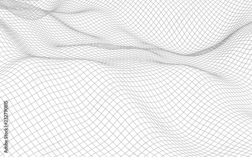 Abstract landscape on a white background. Cyberspace grid. Hi-tech network. 3d illustration