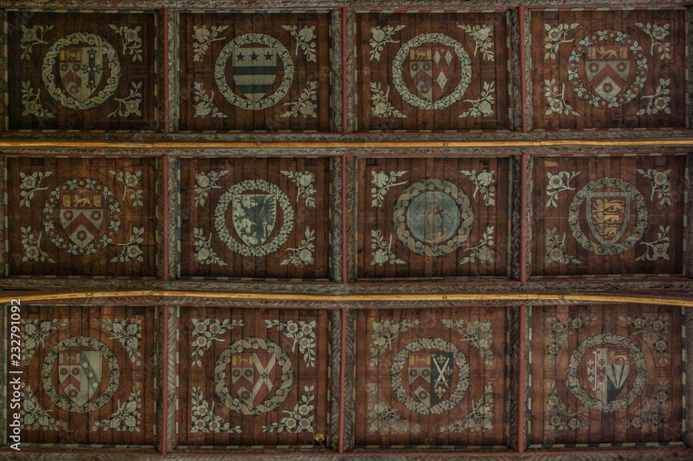 Old Ceiling Paintings of a coat of arms in England Chapel Old Ceiling Paintings of a coat of arms in England Chapel