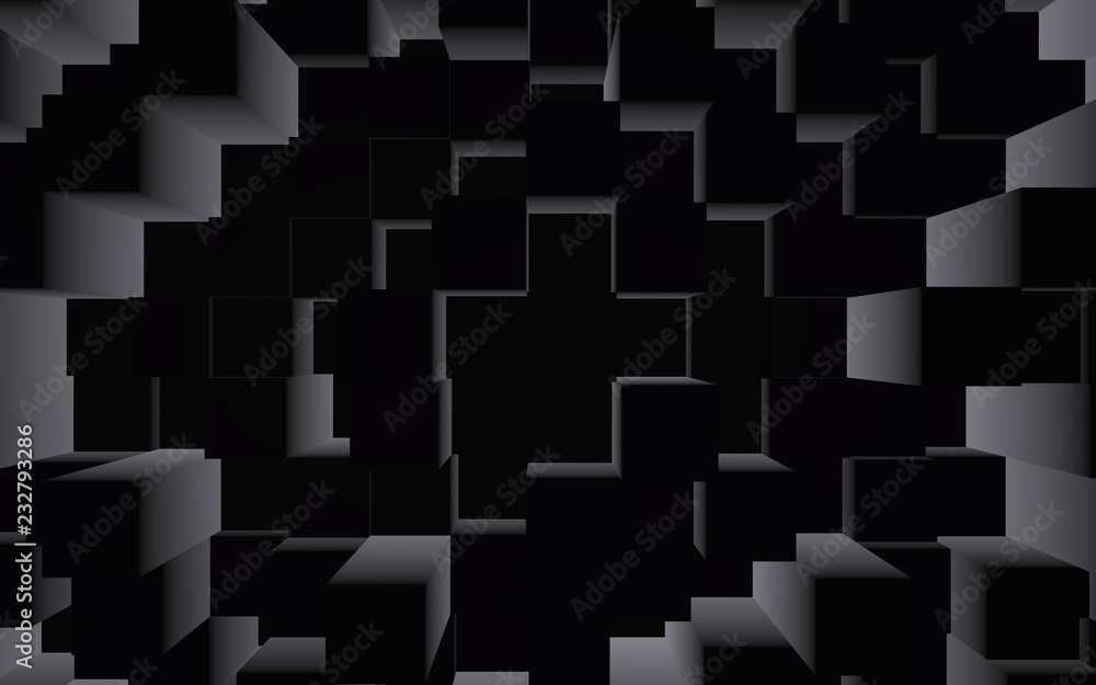 Abstract dark elegant cube geometric background. Chaotically advanced rectangular bars. 3D Rendering, 3D illustration