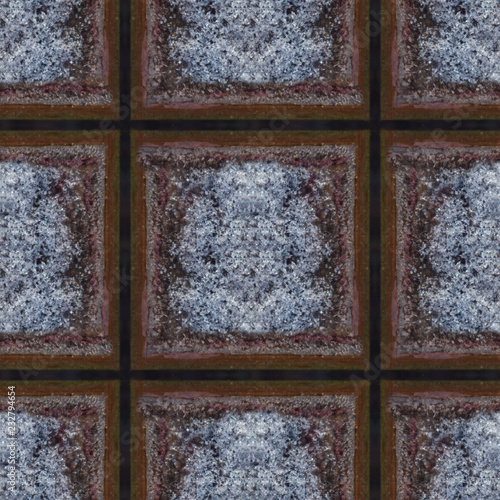 Seamless photo texture of wooden tiles with ice on frost day