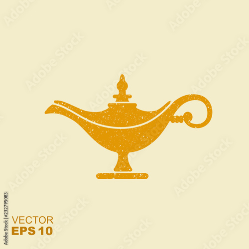 Middle East Oil Lamp. Vector flat icon with scuffed effect