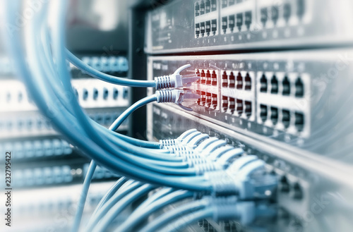 ethernet cable on network switches background photo