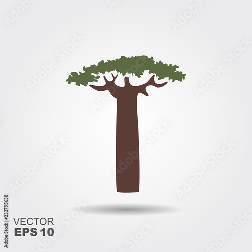 Silhouette baobab tree. Flat icon with shadow