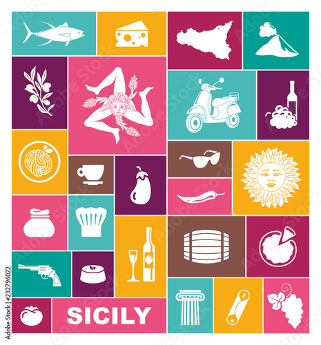 Set of icons on a theme of Sicily