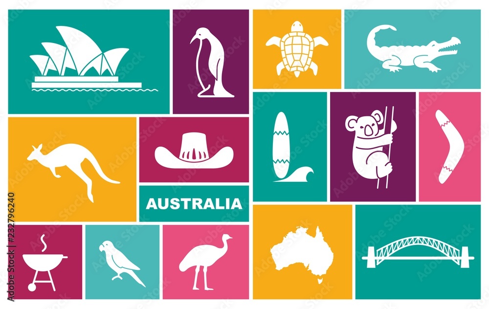 Australian icons. Vector Illustration in flat style