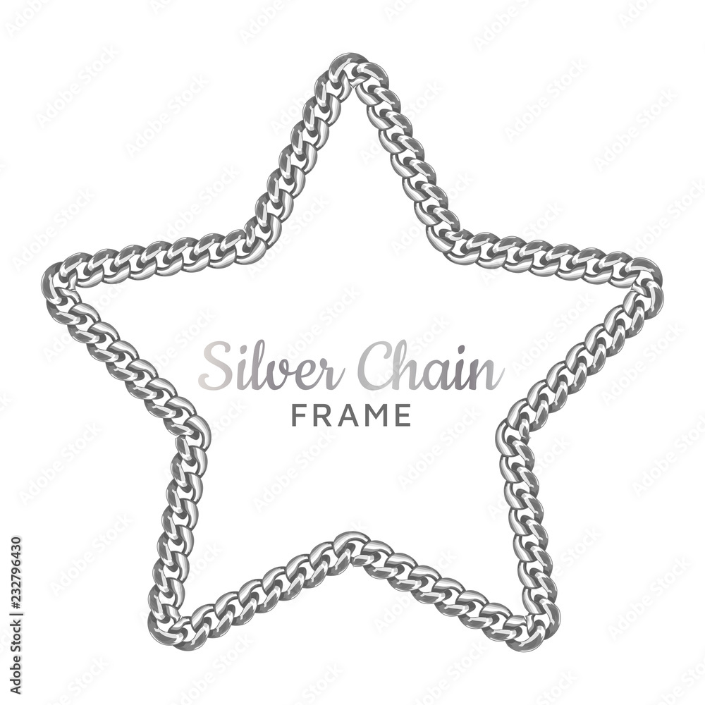 Silver chain star border frame. Wreath starry shape. Jewelry. Silver chain star border frame. Wreath starry shape. Jewelry.