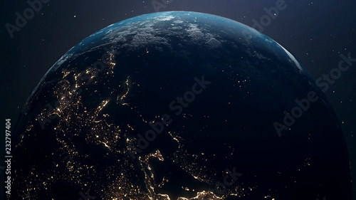 Fototapeta Naklejka Na Ścianę i Meble -  Dark side of Planet Earth and sun. Realistic World shading atmosphere, shading night to day 3D rendering.