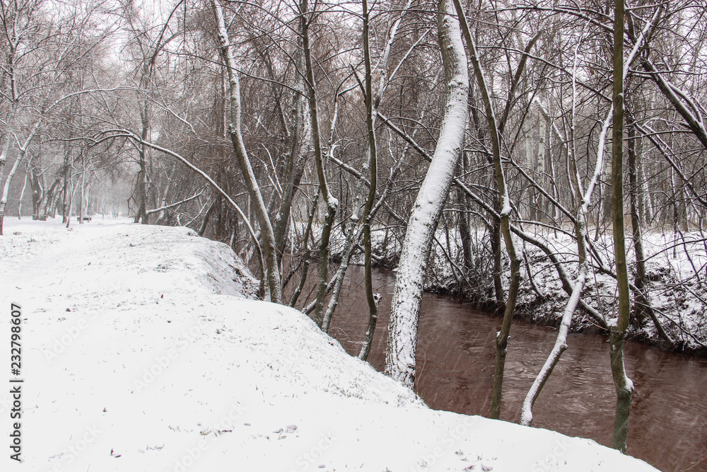 The snow-covered park is very beautiful with trees and bushes covered in snow. The snow-covered park is very beautiful with trees and bushes covered in snow.