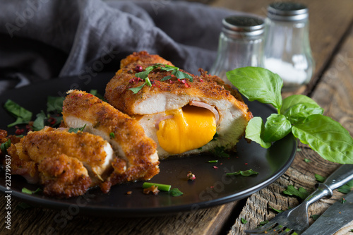 Chicken cordon bleu. Chicken roll with ham and cheese