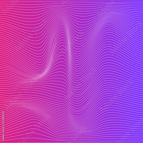 Wave distorted texture of color gradation. Abstract dynamical rippled surface. Vector stripe deformation background.