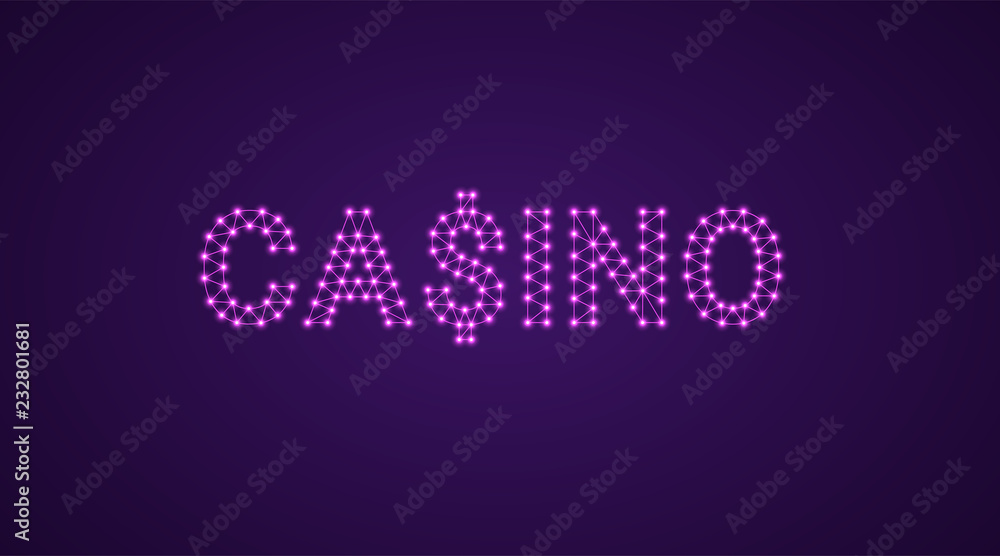 Inscription of Casino with neon lamps. Vector