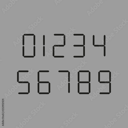 Black calculator digital numbers. Vector illustration isolated on gray background.