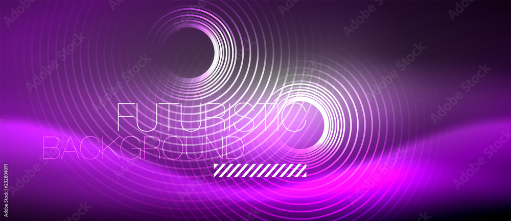 Neon circles abstract background, shiny lines Neon circles abstract background, shiny lines