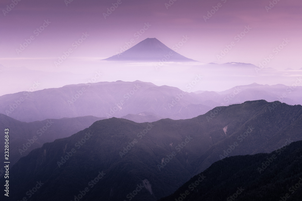 Top of Mt. Fuji and sea of mist seen from Mt .Kitadake