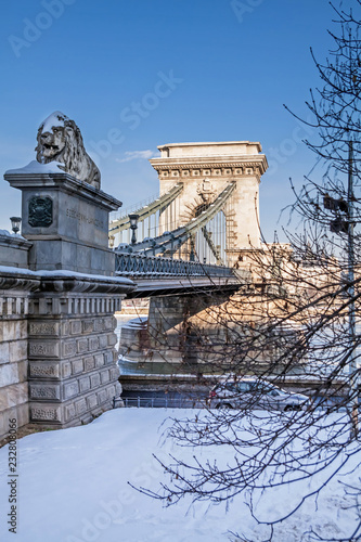 Lanchid or Chain bridge in Budapest at winter