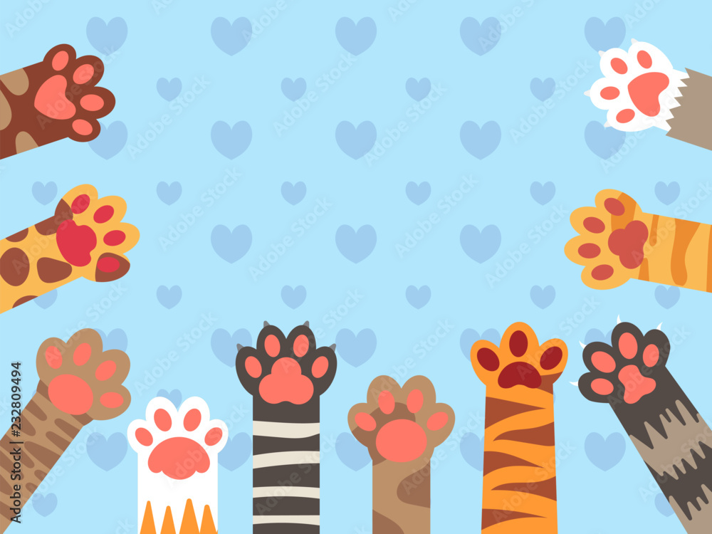 Cat paws. Cute kitten paw, cats claws and funny domestic pets vector