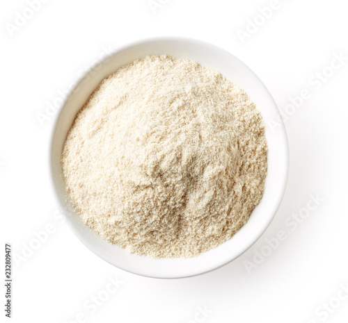 Oat porridge powder isolated on white, from above