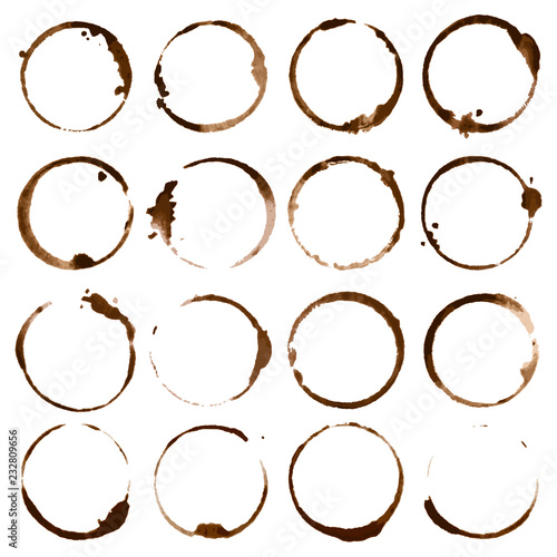Coffee stains. Dirty cup splash ring stain or coffee stamp isolated illustration