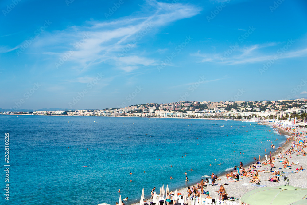 view of mediterranean sea in Nice, south France