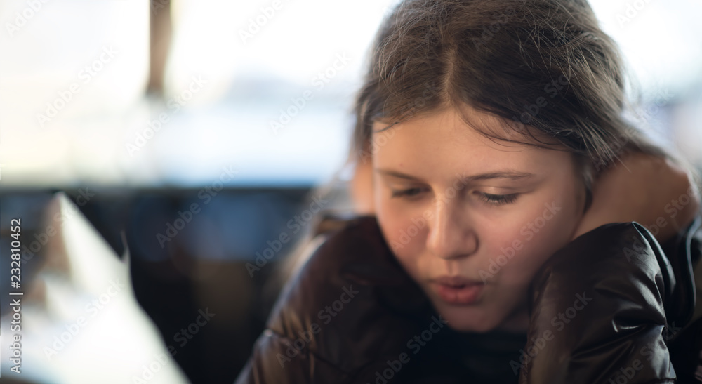 Wow hooray omg! I don't believe my eyes! Close up photo portrait of joy pretty girl wearing dark jacket