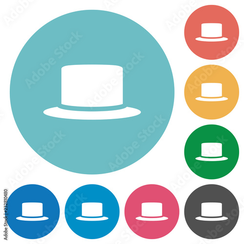 Silk hat flat round icons