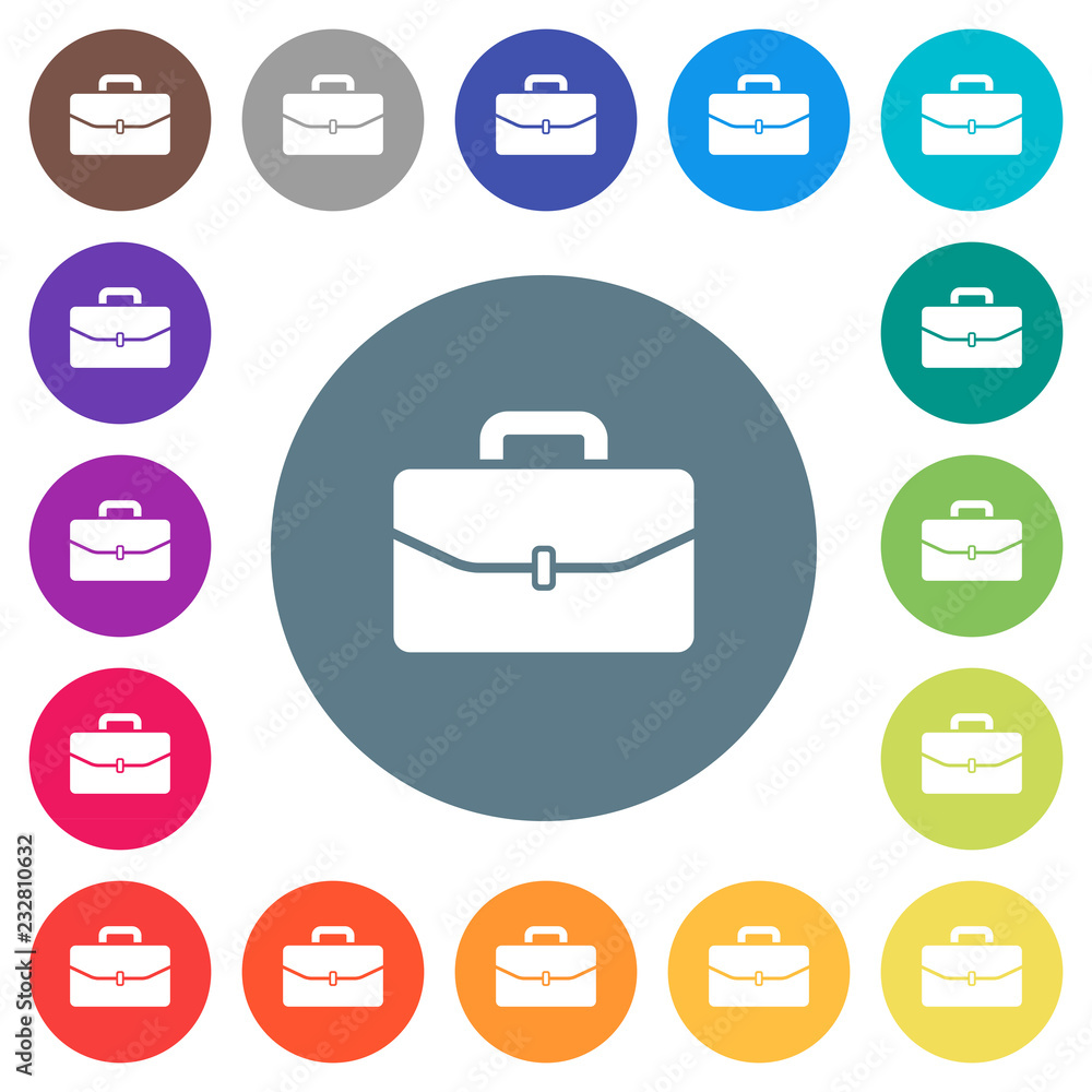 Satchel with one buckle flat white icons on round color backgrounds Satchel with one buckle flat white icons on round color backgrounds