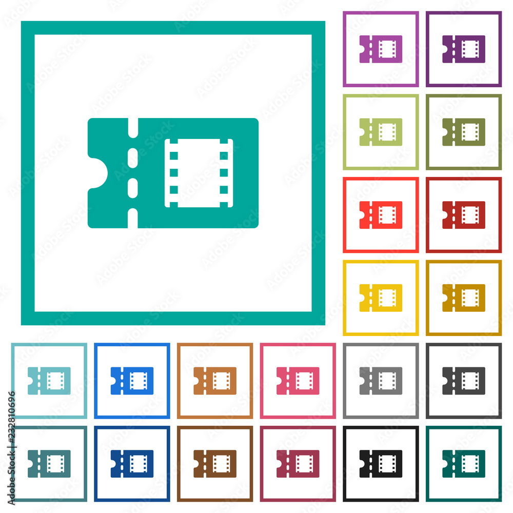 Movie discount coupon flat color icons with quadrant frames Movie discount coupon flat color icons with quadrant frames