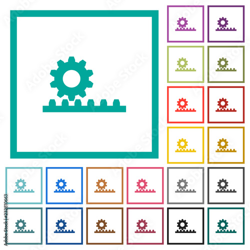 Cogwheel with rack pinion flat color icons with quadrant frames