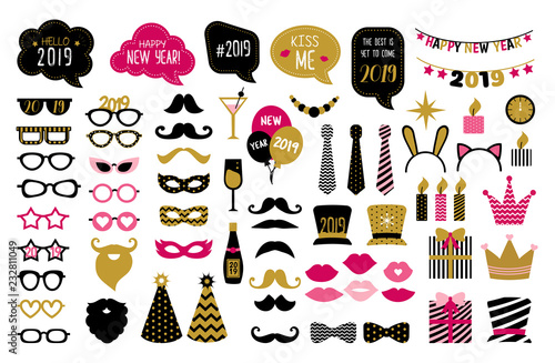 Happy new year 2019 photo booth props