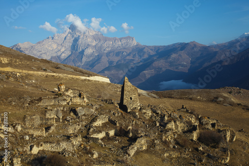 The ruins of an ancient city in the mountains. Republic of North Ossetia.