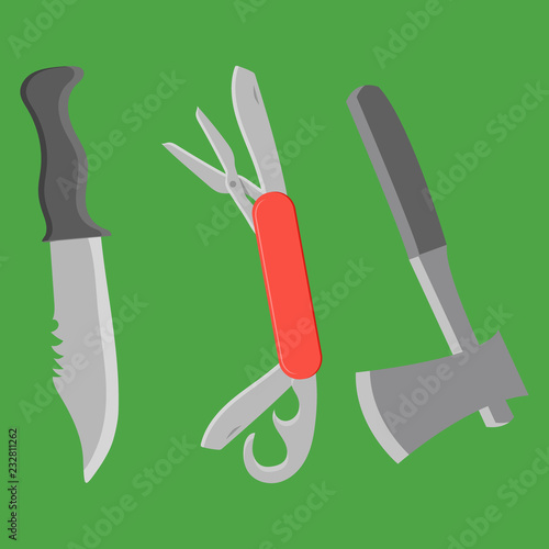 knife pocketknife switchblade couteau serpe scalpel machete athame kris vector illustration