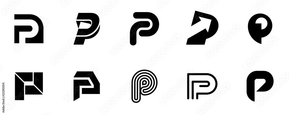 Set of letter P logo. Icon design. Template elements - Collection of vector sign Set of letter P logo. Icon design. Template elements - Collection of vector sign