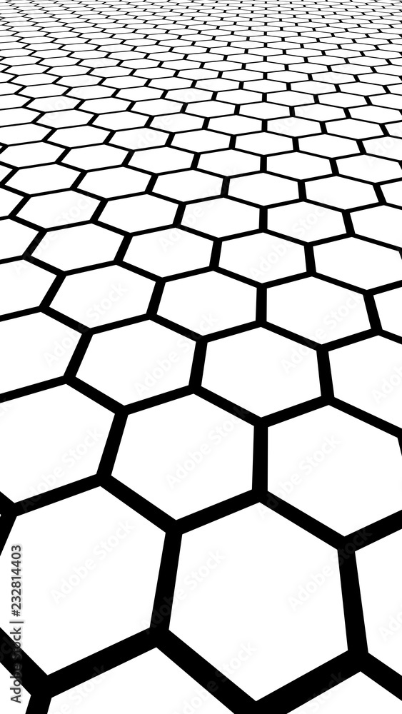 Black honeycomb on a white background. Perspective view on polygon look like honeycomb. Isometric geometry. Vertical image orientation. 3D illustration Black honeycomb on a white background. Perspective view on polygon look like honeycomb. Isometric geometry. Vertical image orientation. 3D illustration