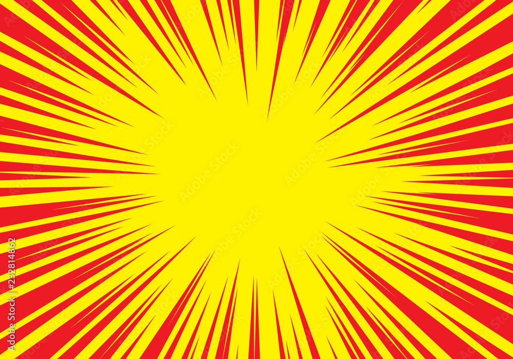 Radial zoom speed line red on yellow for comic background vector illustration. Radial zoom speed line red on yellow for comic background vector illustration.