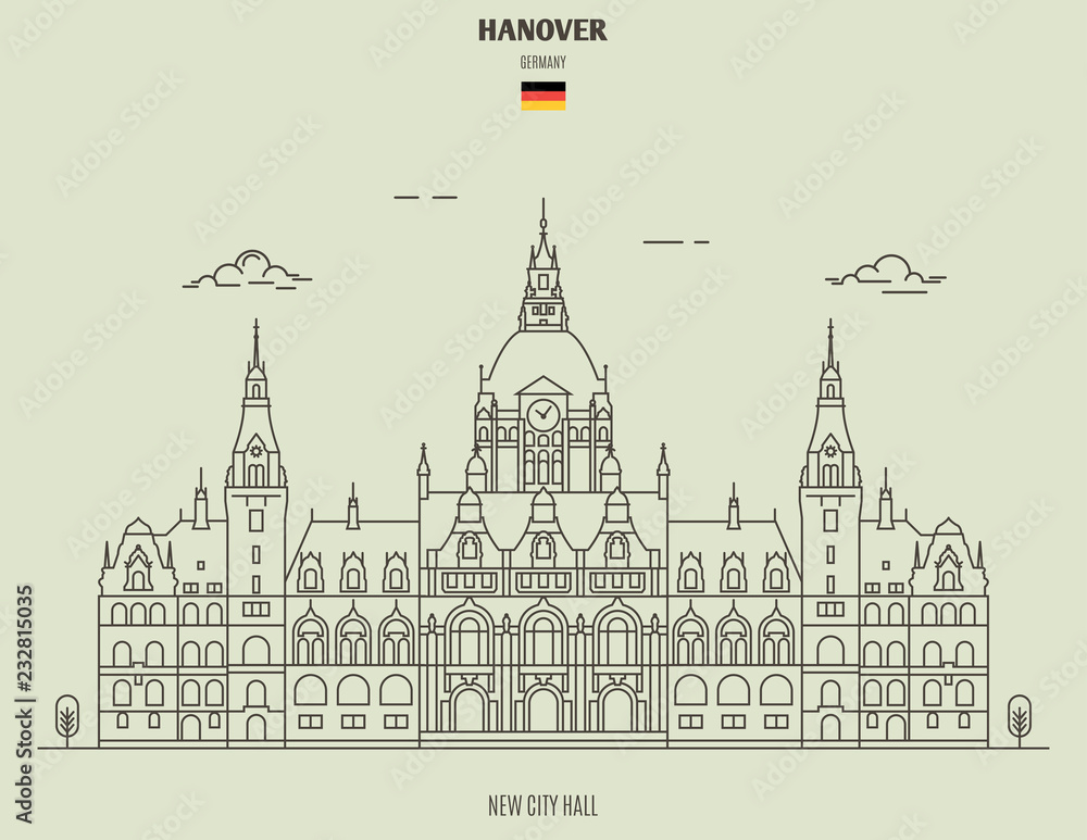 New City Hall in Hanover, Germany. Landmark icon