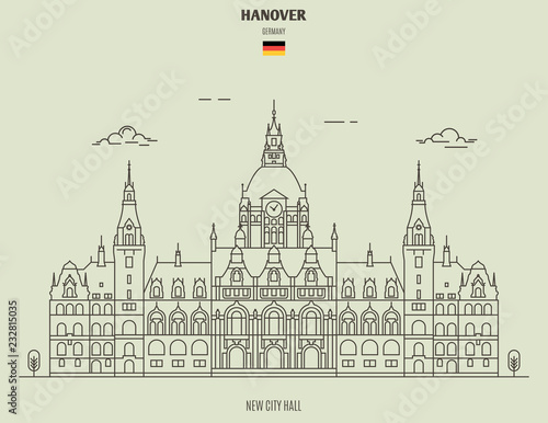 New City Hall in Hanover, Germany. Landmark icon