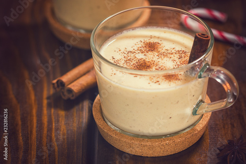 Two Glass of Eggnog with Cinnamon and Nutmeg for the Christmas