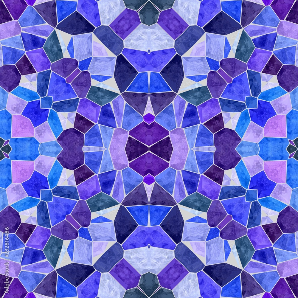 mosaic kaleidoscope seamless pattern texture background - royal blue,  cerulean, purple, violet, indigo color colored with gray grout Illustration  Stock | Adobe Stock