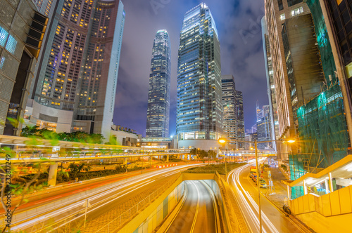  Traffic  at central business district of Hong Kong with the IFC tower.