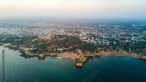 Aerial view of sunset on the coast Algarve, Portugal. Concept for above Albufeira region beach of Portugal. Summer vacations © F8  \ Suport Ukraine