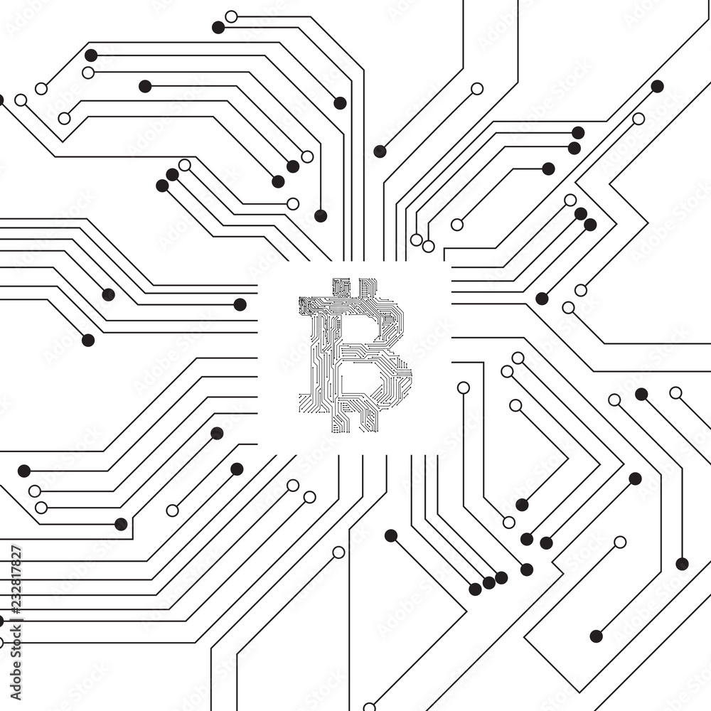 Vector : Electronic circuit inside bitcoin symbol with electronic circuit background Vector : Electronic circuit inside bitcoin symbol with electronic circuit background