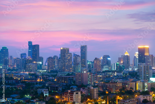 Bangkok skyline business district with beautiful sunset.