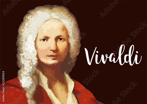 Antonio Vivaldi - portrait of great composer with vector signature